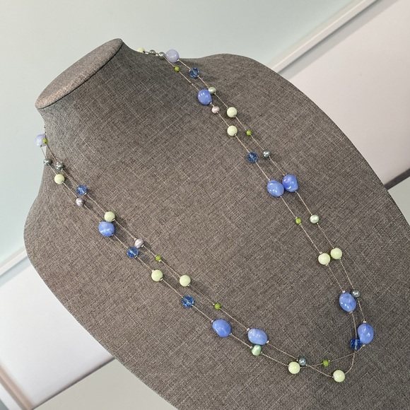 64” Layering Necklace in Silver/Blue/Green Necklace - Picture 1 of 5